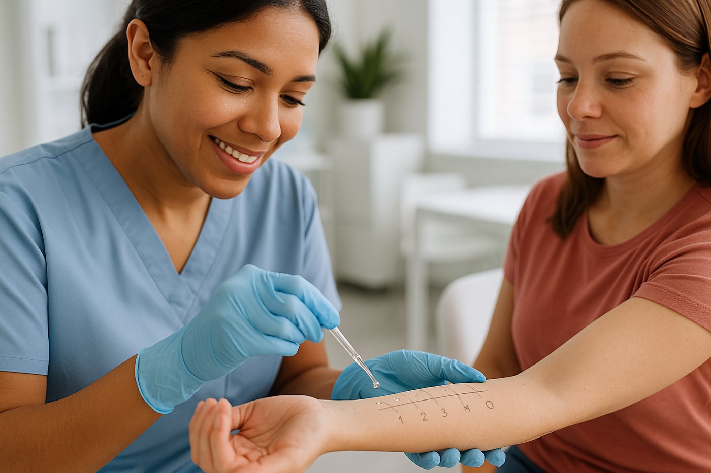 A nurse performing an allergy skin test
