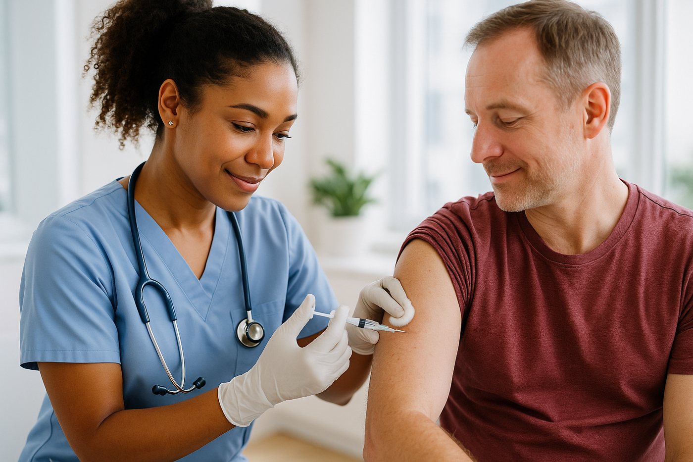 A nurse giving a flu shot to a patient